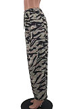 Red Loose Mid Waist Fashion Casual Multicolor Camo Long Pants AYA7026-2