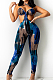 Dark Blue Summer Sexy Condole Belt Printing Backless Strapless Hollow Out Bodycon Jumpsuits P8742-2