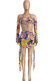 Multi Blue Women Fashion Casual Condole Belt Backless Mid Waist Mini Dress GLS7025-5