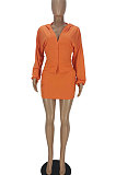 Pink Euramerican Solid Color Single-Breasted Hoodie Pocket Long Sleeve Skirts Sets QMQ7059-2