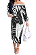 Black Fashion Printing Long Sleeve A Wrod Shoulder Collcet Waist Long Dress A8241-7