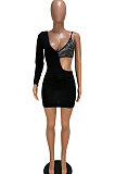 White Women Trendy Spliced Sequins Single Sleeve Mini Dress CY11090-1