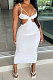 White Women Sexy Fashion Ribber Condole Belt Solid Color Dew Waist Split Long Dress GLS8172-1
