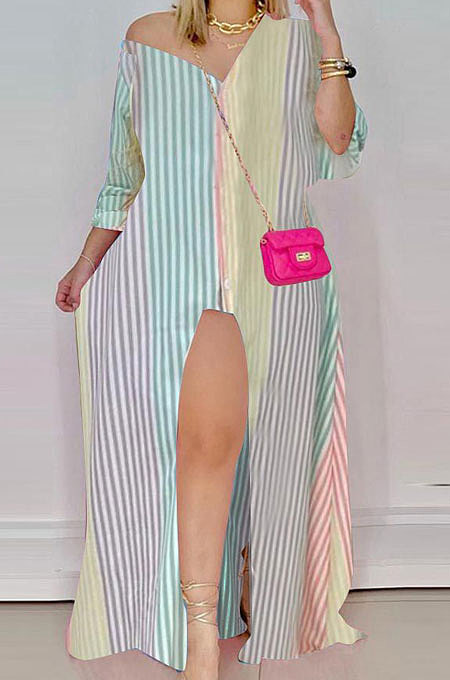 Autumn Loose Long Sleeve V Neck Strap Split T Shirt/Shirt Dress SZE21108
