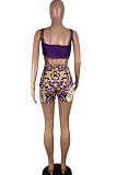Black Women Condole Belt Tank Sexy Printing Lace Shorts Sets CY1197-2