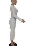 Pink Women Solid Color Long Sleeve V Neck Single-Breasted Long Dress QMQ7063-2
