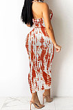 Orange Euramerican Women Fashion Printing Halter Neck Backless Sexy Long Dress WME20756
