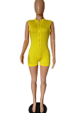 Red Green Hot Drilling Sleeveless Stand Collar Zipper Slim Fitting Romper Shorts A8357-2