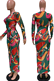 Letter Printing Fashion Women Long Sleeve Round Collar Mesh See-Through Bodycon Dress BBN191-1