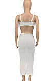 White Women Sexy Fashion Ribber Condole Belt Solid Color Dew Waist Split Long Dress GLS8172-1