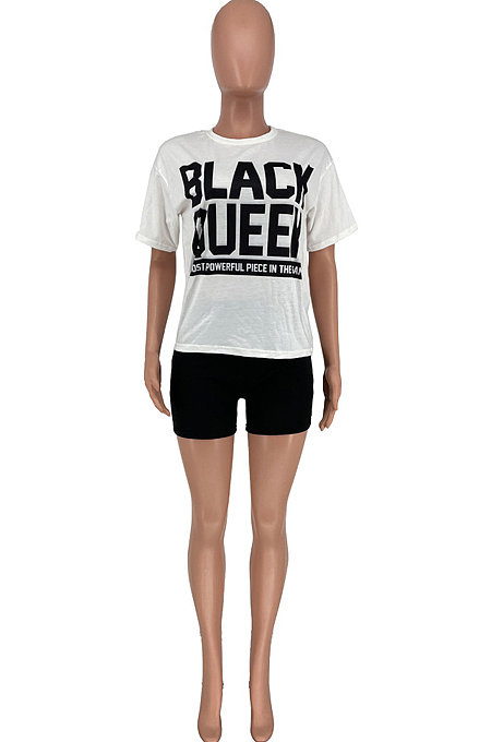 Red Fashion Letter Printing Short Sleeve Round Neck T-Shirts Shorts Casual Two-Piece CYY8095-1