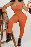 Light Blue Euramerican Women Solid Color Condole Belt Bandage Bodycon Jumpsuits QMQ7062-2