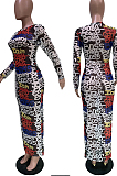 Yellow Leopard Printing Fashion Women Long Sleeve Round Collar Mesh See-Through Bodycon Dress BBN191-2