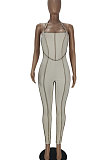 Light Blue Euramerican Women Solid Color Condole Belt Bandage Bodycon Jumpsuits QMQ7062-2