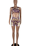 Black Women Condole Belt Tank Sexy Printing Lace Shorts Sets CY1197-2