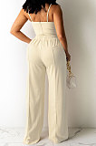 SUPER WHOLESALE | Nude Fashion Women Condole Belt Tank Drawsting Solid Color Pants Sets CY1345-1