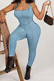 Beige Euramerican Women Solid Color Condole Belt Bandage Bodycon Jumpsuits QMQ7062-1