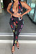 Black Trendy Women Printing Sleeveless V Neck Bandage Pants Sets WME20758