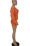 Black Euramerican Solid Color Single-Breasted Hoodie Pocket Long Sleeve Skirts Sets QMQ7059-3
