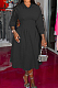 Black Cotton Blend Long Sleeve V Collar Hoodie Collcet Waist Solid Colur Swing Side With Stealth Zipper T-Shirt Dress WY6843-2