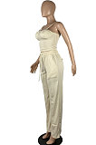 SUPER WHOLESALE | Brown Fashion Women Condole Belt Tank Drawsting Solid Color Pants Sets CY1345-2