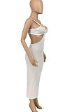 Black Women Sexy Fashion Ribber Condole Belt Solid Color Dew Waist Split Long Dress GLS8172-3