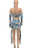 Multi Yellow Women Fashion Casual Condole Belt Backless Mid Waist Mini Dress GLS7025-4