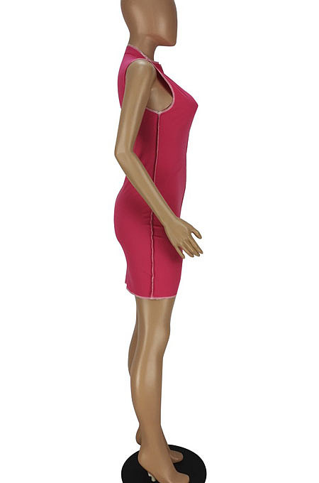 Light Blue Women Pure Color Sleeveless Spliced Sexy Round Neck Mini Dress QMQ7056-2