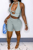 Pure Color Sexy Cross Hollow Out Shorts Sets QMQ7026