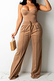 SUPER WHOLESALE | Nude Fashion Women Condole Belt Tank Drawsting Solid Color Pants Sets CY1345-1