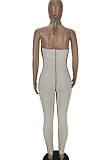 Orange Euramerican Women Solid Color Condole Belt Bandage Bodycon Jumpsuits QMQ7062-3