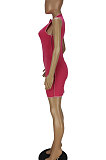 Black Women Pure Color Sleeveless Spliced Sexy Round Neck Mini Dress QMQ7056-3
