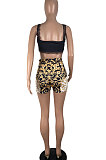 Black Women Condole Belt Tank Sexy Printing Lace Shorts Sets CY1197-2