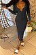 Black Women Solid Color Long Sleeve V Neck Single-Breasted Long Dress QMQ7063-3