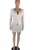 Orange Women Sexy Pure Color Double Zippers Elastic Long Sleeve Casual Skirts Sets AB6656-3