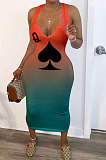 Multicolor Women Sleeveless Fashion Printing Gradient Long Dress SMY8020-2
