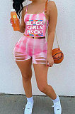 Pink Fashion Printing Hole Condole Belt Sport Shorts Sets WME20757-2
