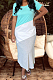 Cyan Summer Spliced Short Sleeve Round Neck T-Shirts Slim Fitting Long Dress HXY8025-2