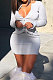 White Women Sexy Pure Color Double Zippers Elastic Long Sleeve Casual Skirts Sets AB6656-1