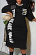 Black Big Yards Casual Letter Printing Short Sleeve Round Neck Slit T-Shirts Long Dress YFS10007-2