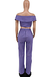 Light Blue Wholesal Women A Wrod Shoulder Single-Breasted Strapless Top Hight Waist Loose Pants Jeans Sets HXY8036-2