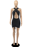White Night Club Cotton Blend Sleeveless Strapless Hollow Out Tight Solid Color Drawsting Mini Dress DR8105-1