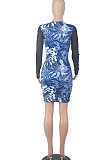 Black Printing Mesh Spaghetti Spliced Perspectivity Long Sleeve Round Neck Club Mini Dress WMZ2652-3