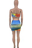 Red Sexy Positioning Printing Strapless Bandage Hollow Out Hip Mini Skirts Sets HG132-2