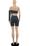 White Night Club Off Shoulder Single Sleeve Condole Belt Backless Hollow Out Slim Fitting Romper Shorts DR88119-3