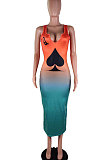 Multicolor Women Sleeveless Fashion Printing Gradient Long Dress SMY8020-2