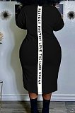 White Big Yards Casual Letter Printing Short Sleeve Round Neck Slit T-Shirts Long Dress YFS10007-1