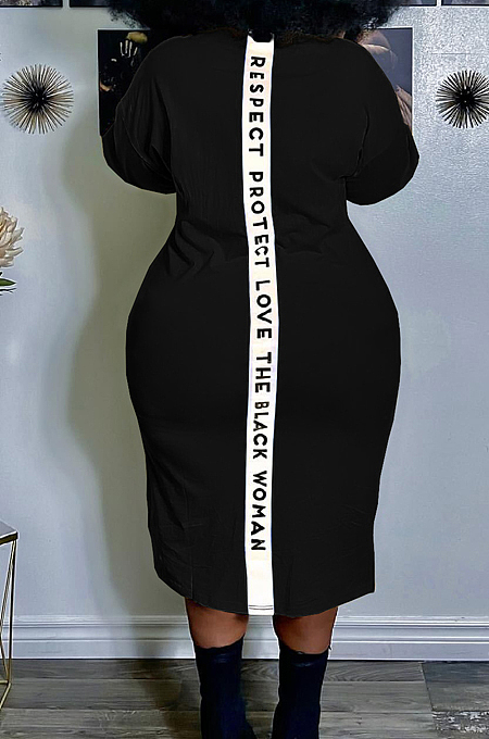 Yellow Big Yards Casual Letter Printing Short Sleeve Round Neck Slit T-Shirts Long Dress YFS10007-4
