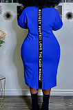 White Big Yards Casual Letter Printing Short Sleeve Round Neck Slit T-Shirts Long Dress YFS10007-1