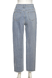 Red Casual Love Printing Hole Hollow Out Slim Fitting High Waist Jeans Shift Pants SX02349-1